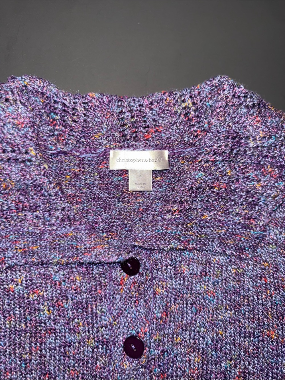 Christopher & Banks Purple Speckled Button-Front Cardigan - Picture 2 of 4